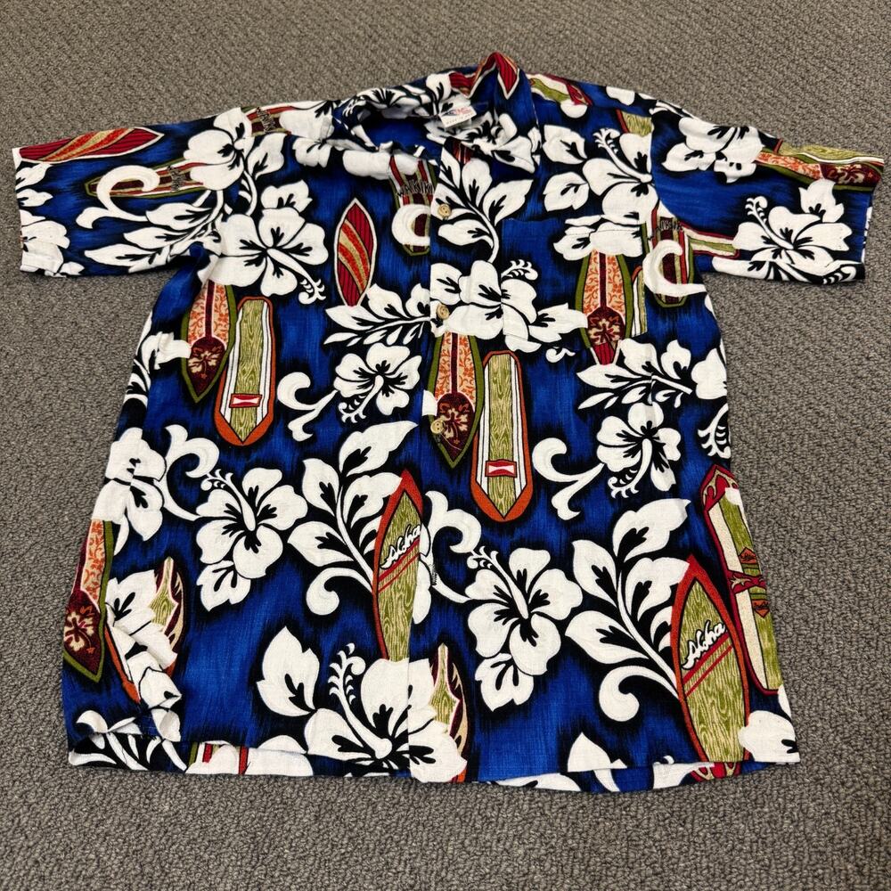 Nui Nalu Hawaiian Mens Shirt Blue With White Floral Size 18